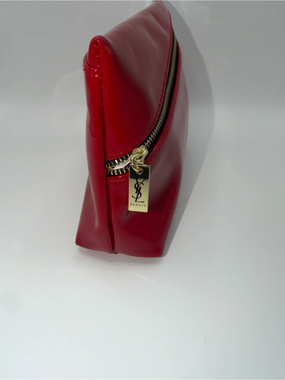 Yves Saint Laurent Red Patent Diagonal-Zip Cosmetic Pouch